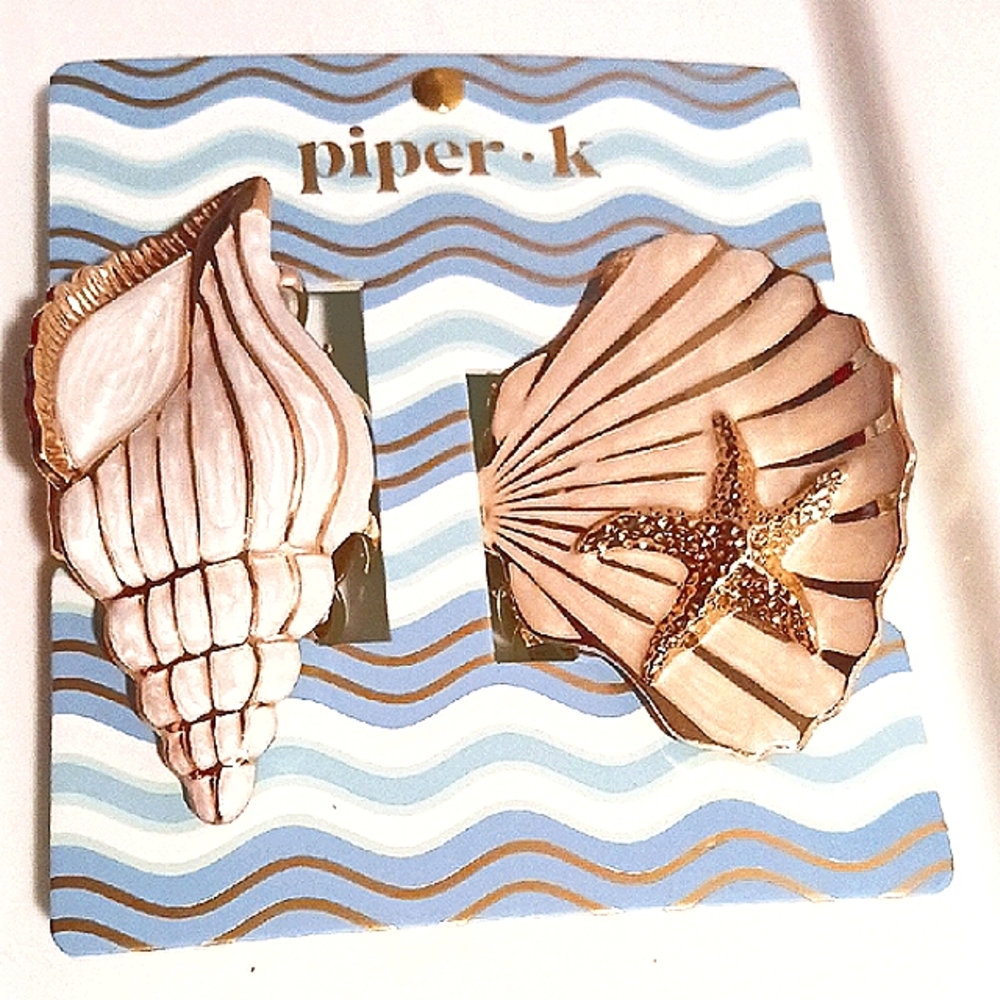 Piper*K 🐚 2 Shell Hair Clips Set in Soft Cream and Gold Accents 🐚